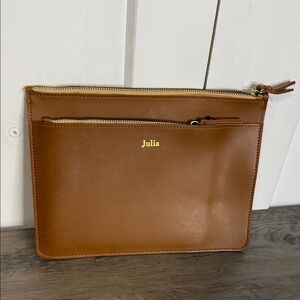 Julia Tan Leather Clutch 2pc nesting set - organization